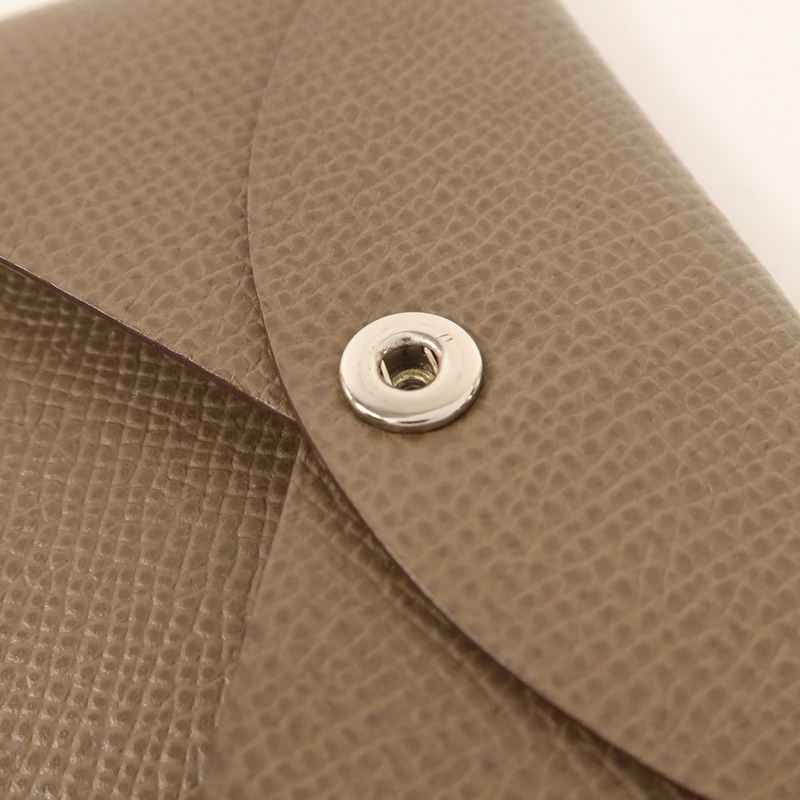 HERMES Epsom皮革Calvi銀扣卡片套Etoupe-12