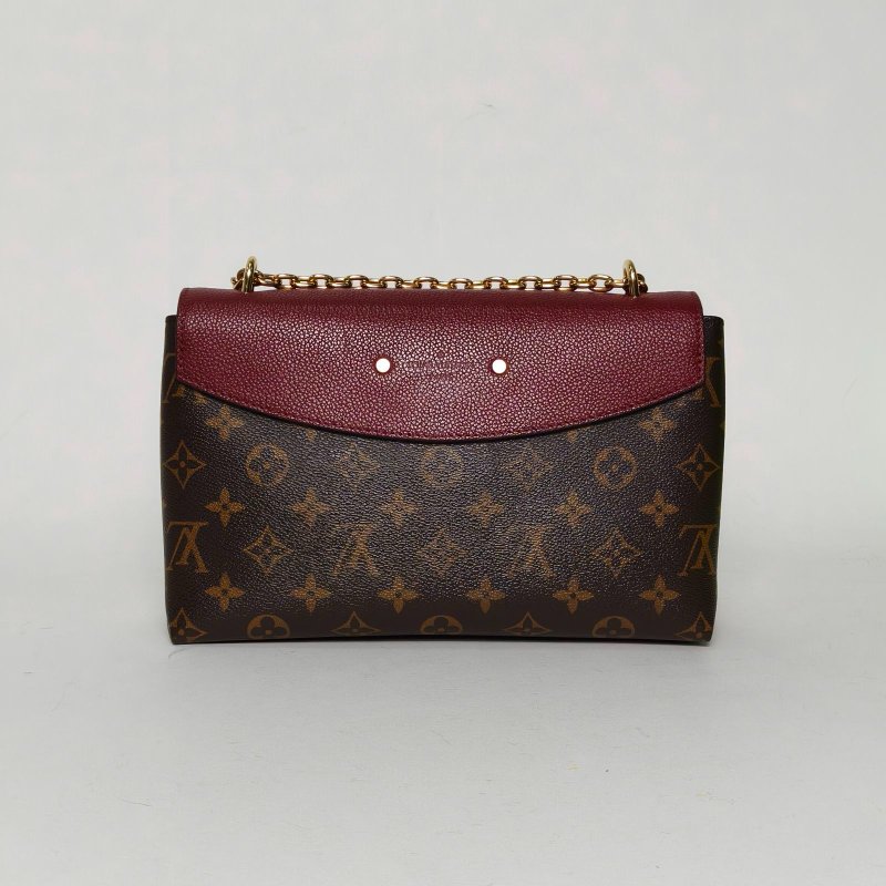 LOUIS VUITTON SAINTPLACIDE酒紅色PVC金扣2018老花肩背包-2