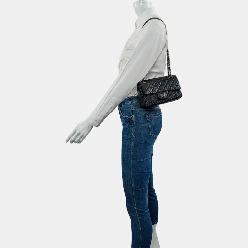 CHANEL 2.55 迷你 黑色牛皮菱格紋絎縫單肩包斜挎包 釕色五金 30開 9.9新-1