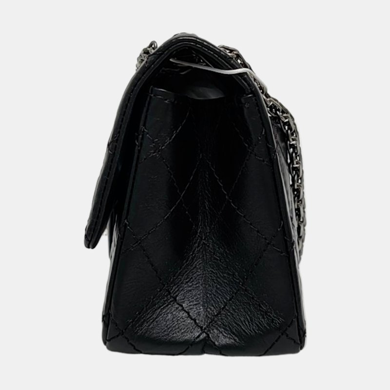 CHANEL 2.55 迷你 黑色牛皮菱格紋絎縫單肩包斜挎包 釕色五金 30開 9.9新-2