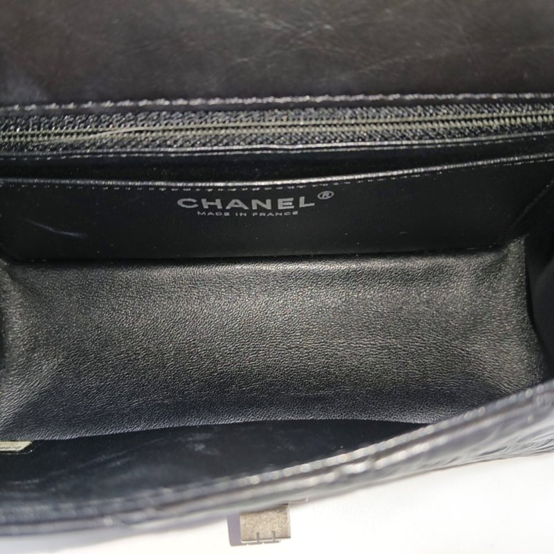 CHANEL 2.55 迷你 黑色牛皮菱格紋絎縫單肩包斜挎包 釕色五金 30開 9.9新-6