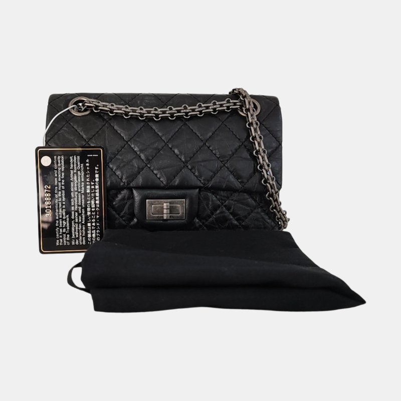 CHANEL 2.55 迷你 黑色牛皮菱格紋絎縫單肩包斜挎包 釕色五金 30開 9.9新-7