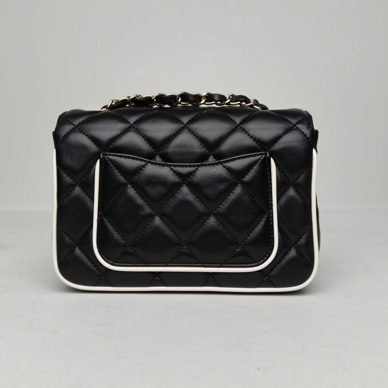 CHANEL CF25P漫畫系列/20黑白羊皮晶片開淺金扣肩背包-2