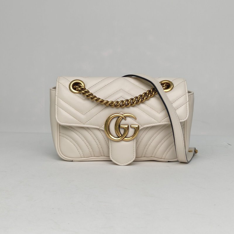 GUCCI GGMarmont肩背包Mini22白色牛皮金扣肩背包-0