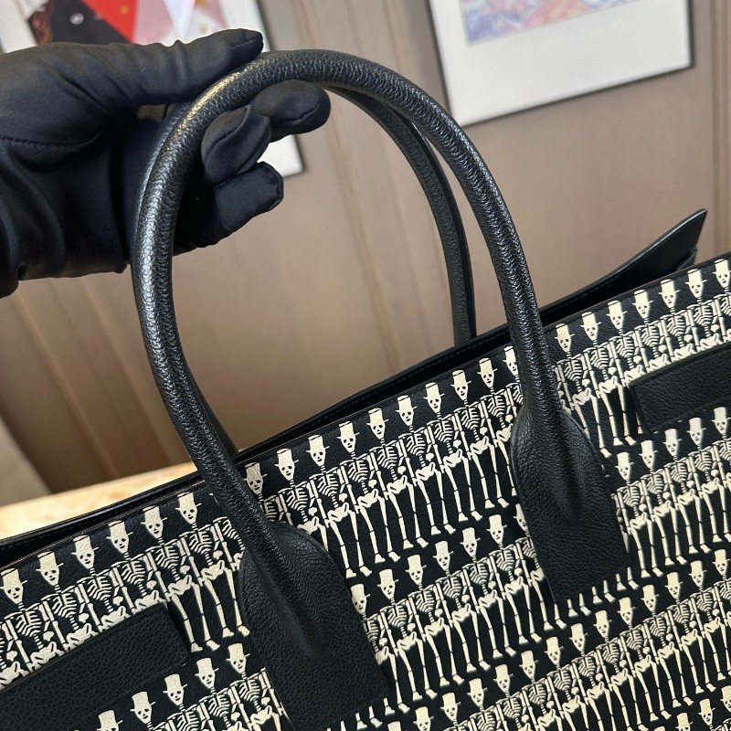 YSL 黑白牛皮托特包 大號 手提包 可拆卸肩帶-3