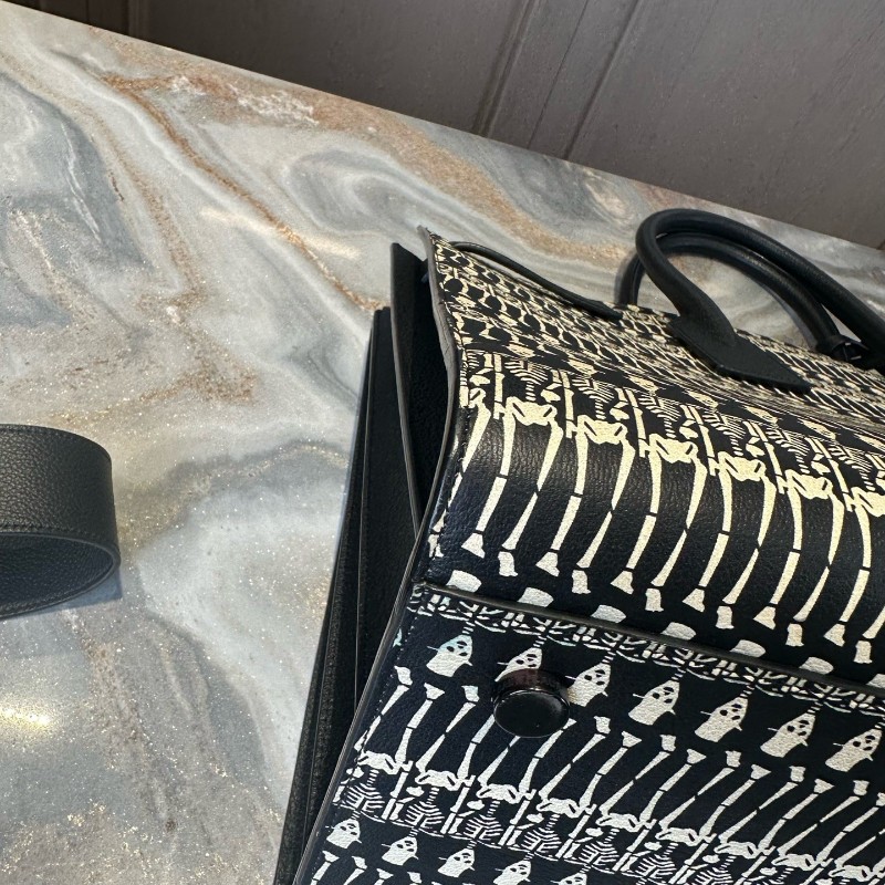 YSL 黑白牛皮托特包 大號 手提包 可拆卸肩帶-9