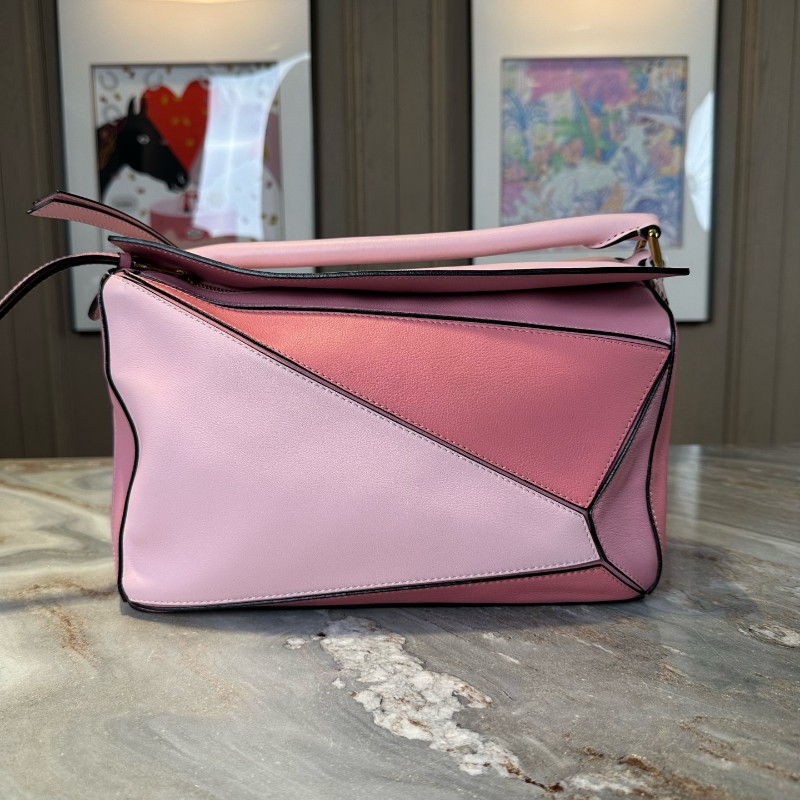 Loewe 粉色拼色 puzzle幾何包 手提包肩背包斜背包 中號-0