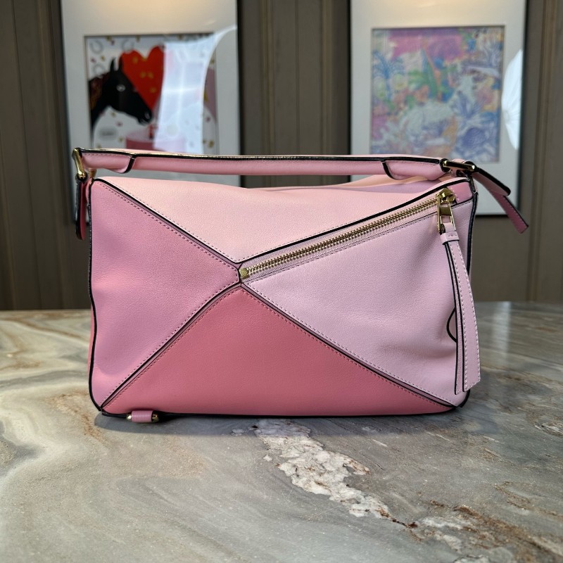 Loewe 粉色拼色 puzzle幾何包 手提包肩背包斜背包 中號-1
