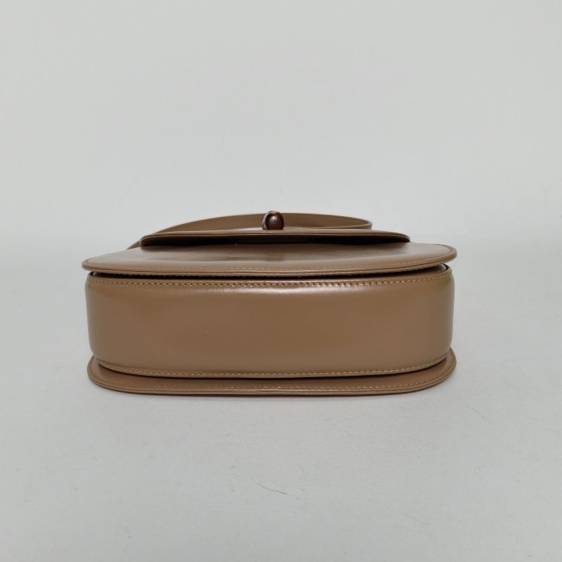GUCCI 奶茶色牛皮金扣中古手提竹節元寶包肩背包-4