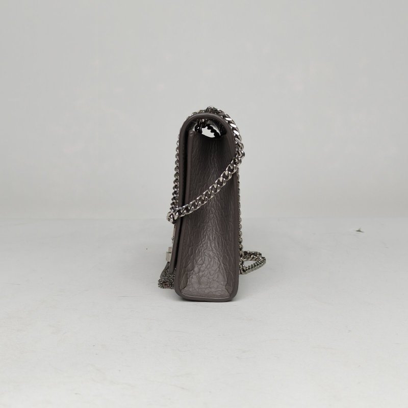 SAINT LAURENT KATE中號24鱷魚壓紋流蘇灰色牛皮銀扣肩背包-1