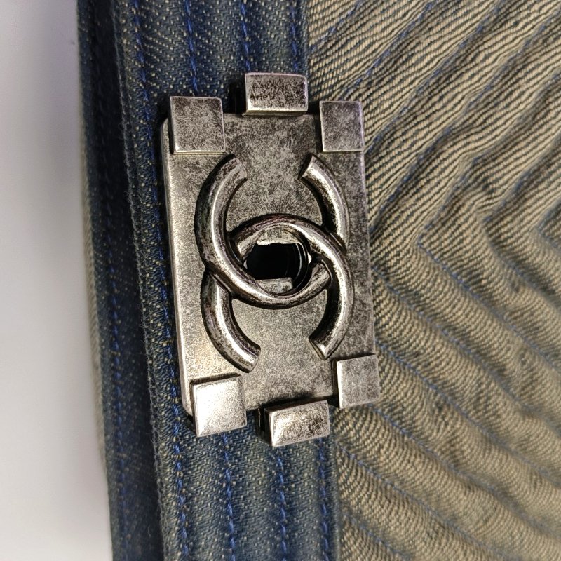 CHANEL BOY CHANEL WOC 灰色牛仔布絎縫V紋單肩包斜挎包 釕色五金 20開 可拆卸肩帶 9.8新-8