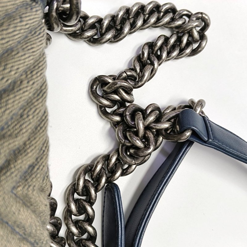 CHANEL BOY CHANEL WOC 灰色牛仔布絎縫V紋單肩包斜挎包 釕色五金 20開 可拆卸肩帶 9.8新-13