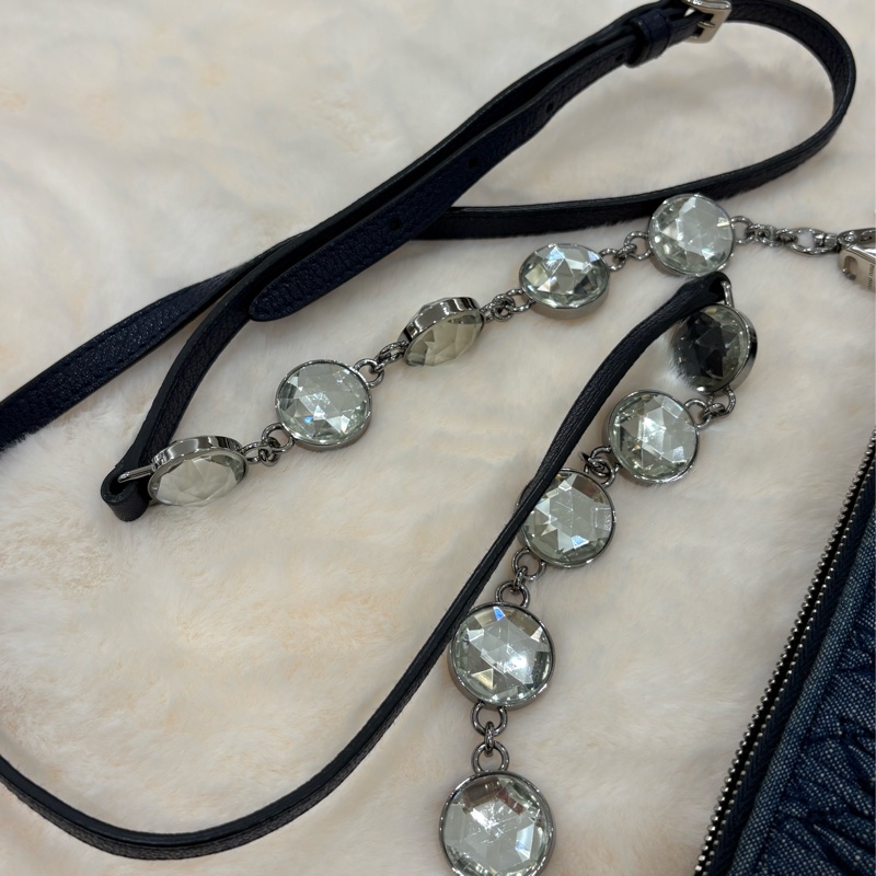 MiuMiu 牛仔布水晶鏈條斜背包-7