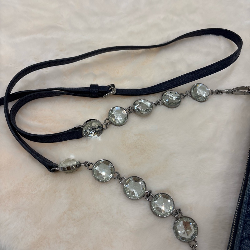 MiuMiu 牛仔布水晶鏈條斜背包-14