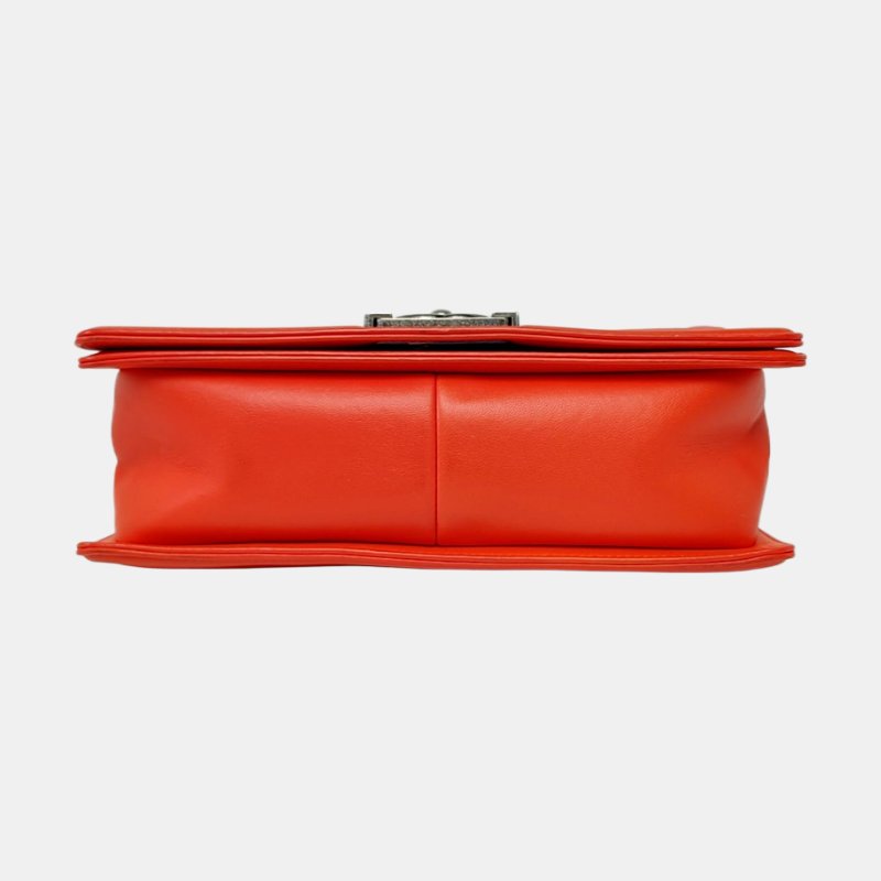 CHANEL BOY 中號 紅色牛皮V紋斜背包單肩包 釕色五金 20開 可拆式肩帶 9.8新-5