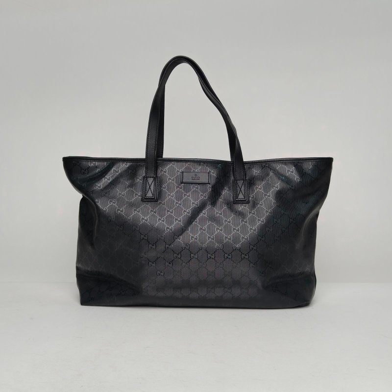 GUCCI 黑色PVCGUCCI老花購物袋托特包肩背包-0