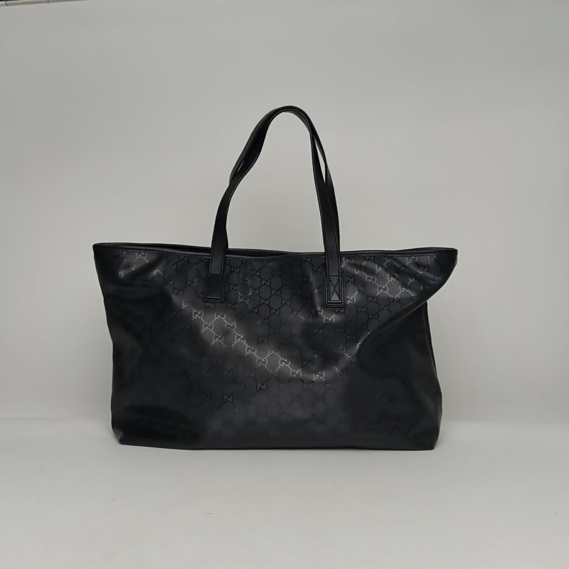 GUCCI 黑色PVCGUCCI老花購物袋托特包肩背包-2