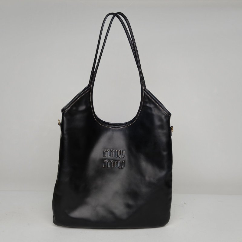 MIU MIU IVYTote托特包35黑色牛皮金扣肩背包-0