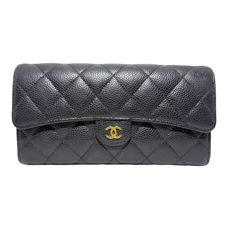 【1742】CHANEL 牛皮皮革Long Wallet金扣長錢包-0