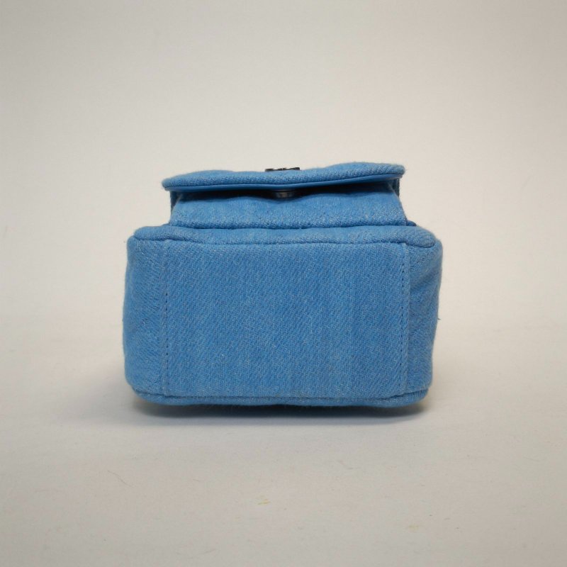 CHANEL 手提前口袋雙肩包13牛仔藍牛仔鐳射標銀扣肩背包-4