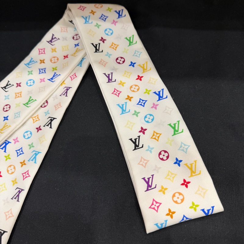 Louis Vuitton LV 村上 隆白彩 Twilly 絲巾-3