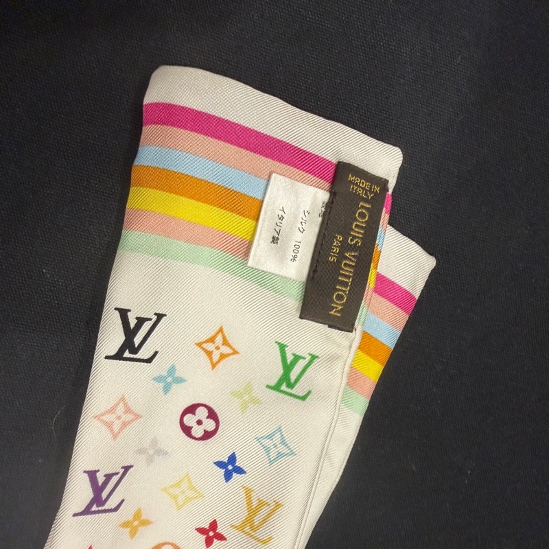 Louis Vuitton LV 村上 隆白彩 Twilly 絲巾-13