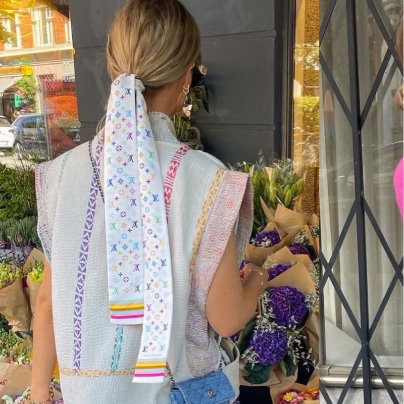 Louis Vuitton LV 村上 隆白彩 Twilly 絲巾-17