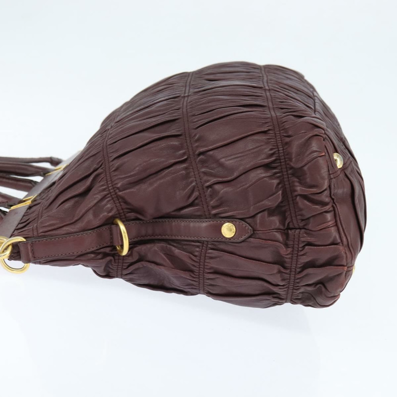 【日本直送】PRADA 褶皺手提包 皮革 兩用 波爾多金 正品 150088-2
