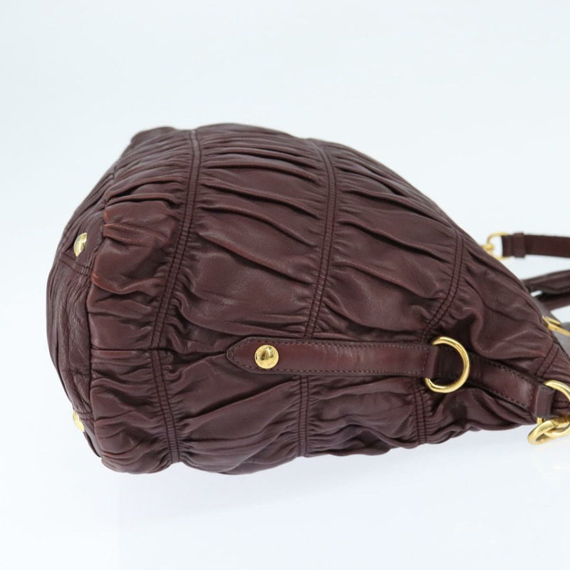 【日本直送】PRADA 褶皺手提包 皮革 兩用 波爾多金 正品 150088-3