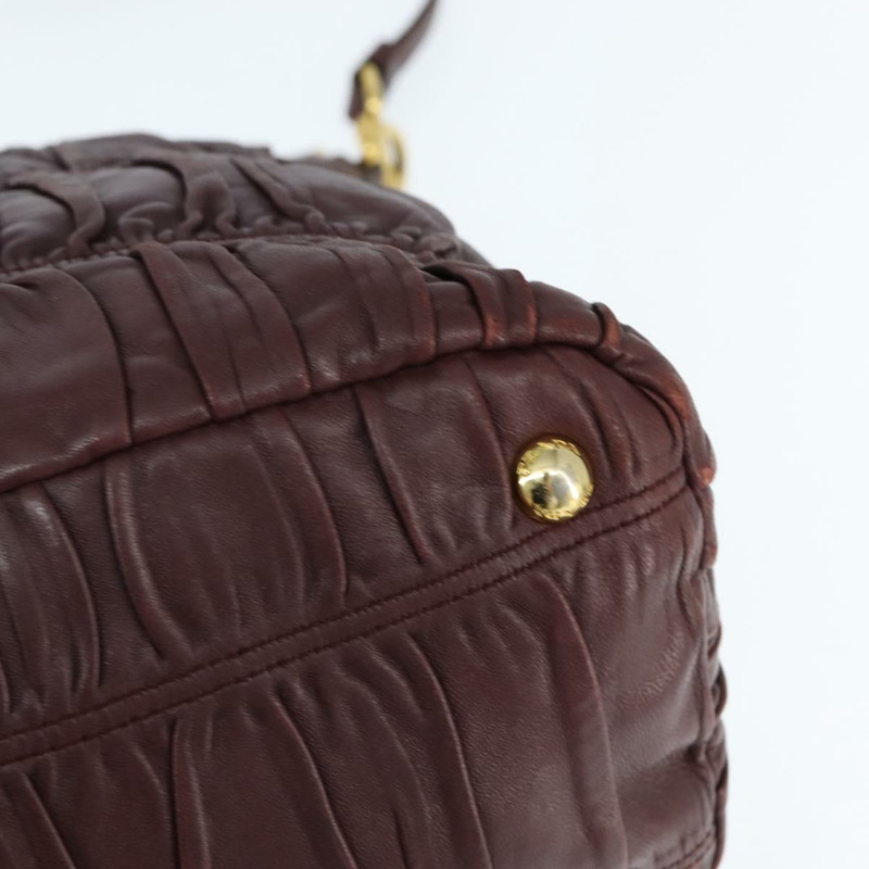 【日本直送】PRADA 褶皺手提包 皮革 兩用 波爾多金 正品 150088-9