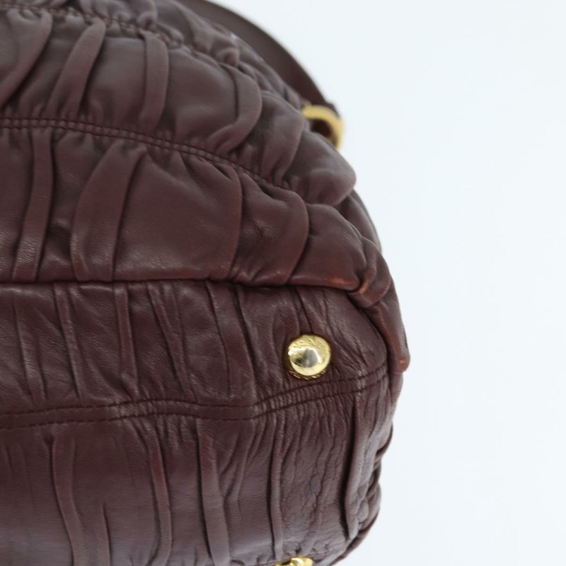【日本直送】PRADA 褶皺手提包 皮革 兩用 波爾多金 正品 150088-15