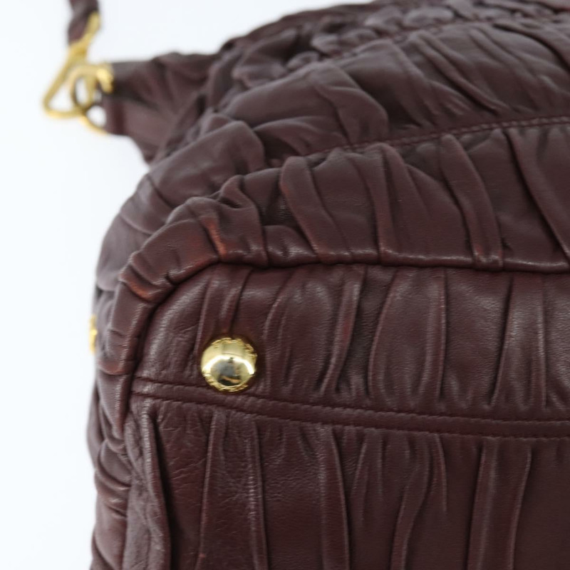【日本直送】PRADA 褶皺手提包 皮革 兩用 波爾多金 正品 150088-16