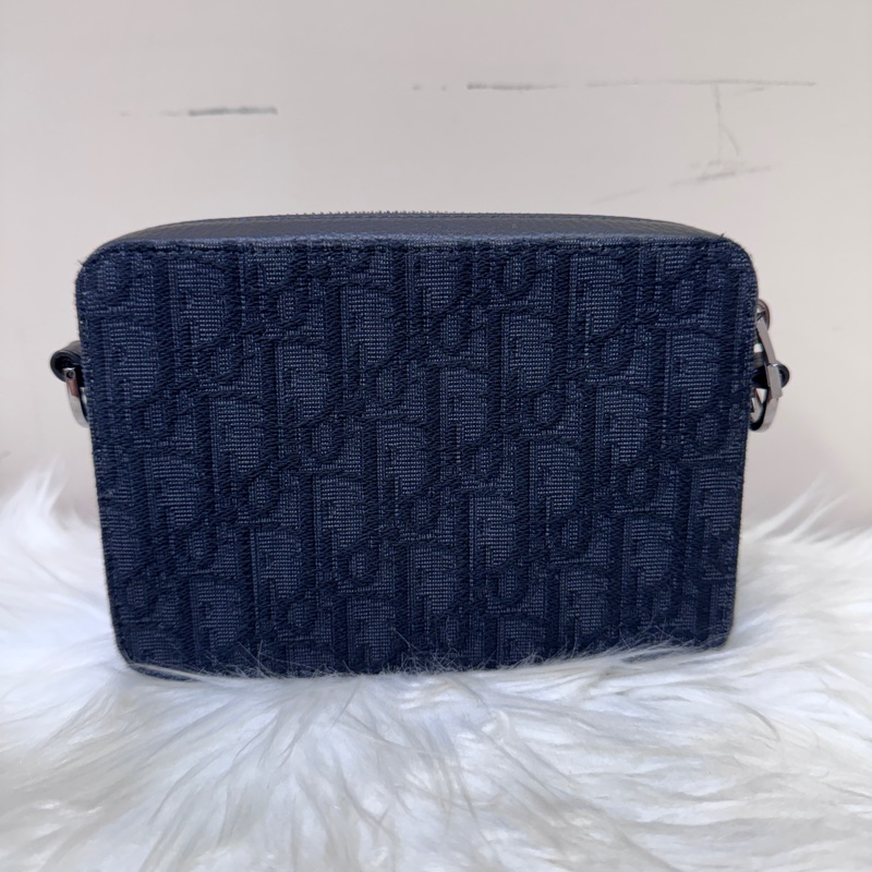 Dior 黑緹花黑牛皮雙層拉鍊手拿斜背包-1