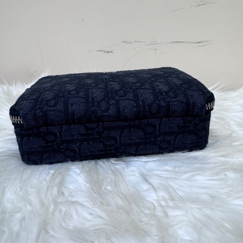 Dior 黑緹花黑牛皮雙層拉鍊手拿斜背包-4