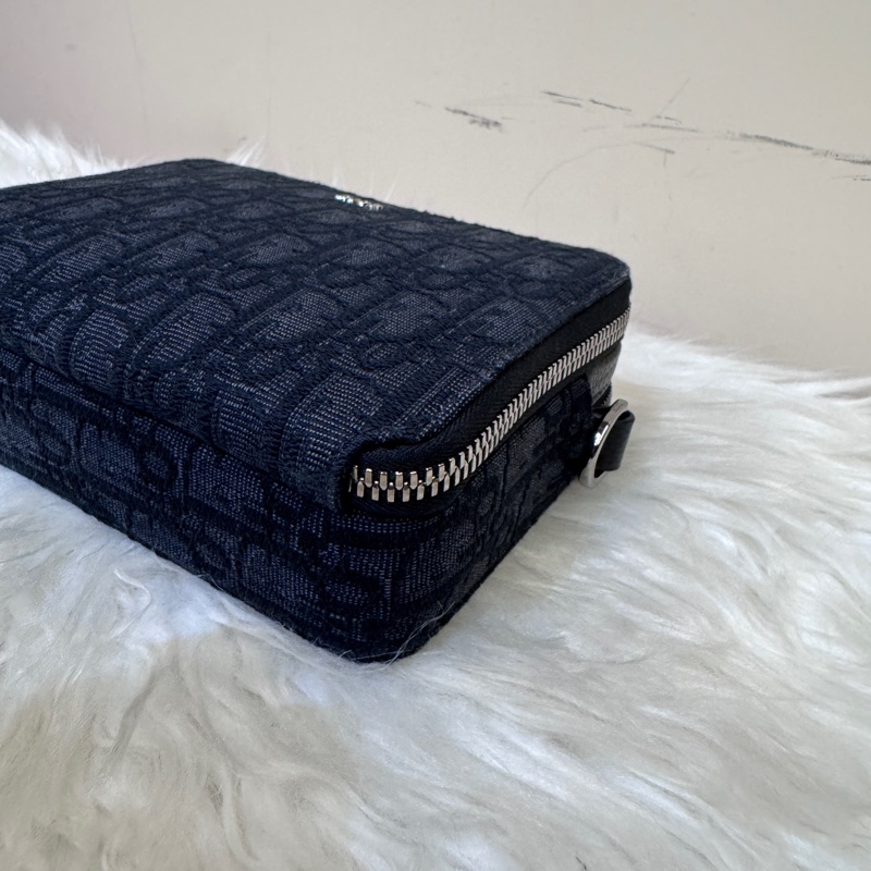 Dior 黑緹花黑牛皮雙層拉鍊手拿斜背包-6