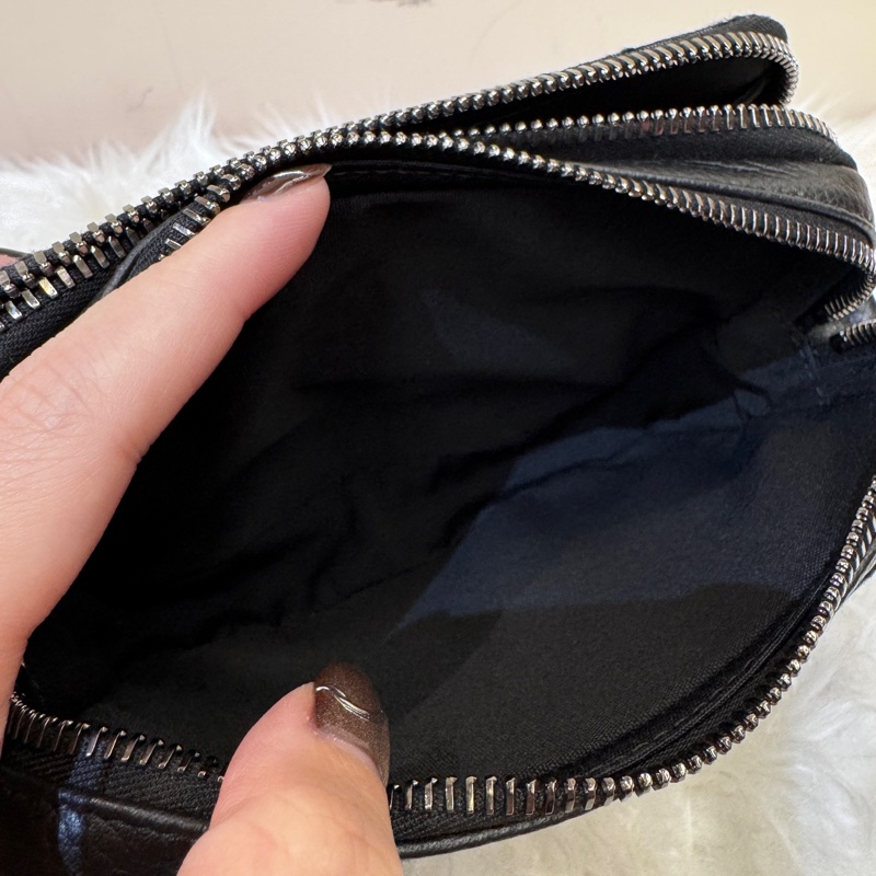 Dior 黑緹花黑牛皮雙層拉鍊手拿斜背包-8