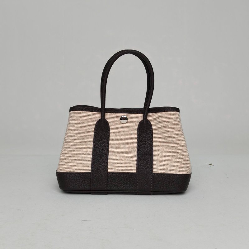 HERMES Mini花園Gardenparty2346烏木色帆布/Hunter牛皮W刻銀扣肩背包-0