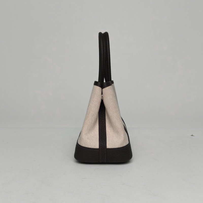 HERMES Mini花園Gardenparty2346烏木色帆布/Hunter牛皮W刻銀扣肩背包-1