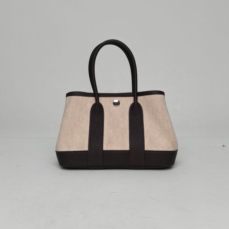 HERMES Mini花園Gardenparty2346烏木色帆布/Hunter牛皮W刻銀扣肩背包-2