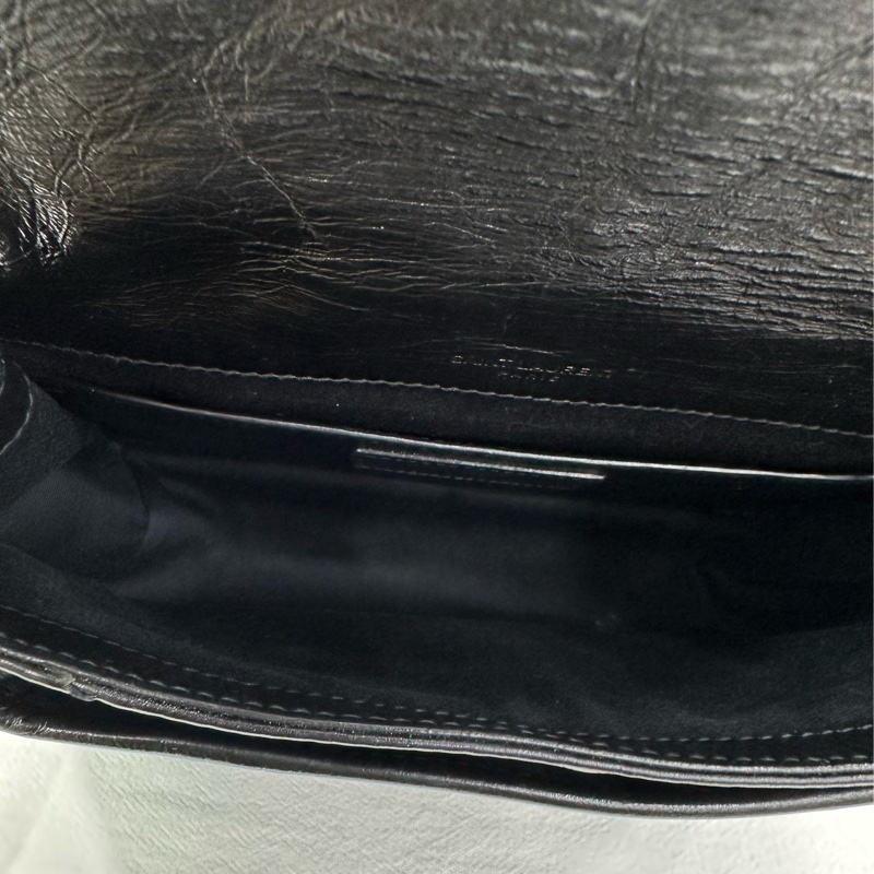 YSL聖羅蘭 黑銀niki 小號 斜挎單肩包 22年編碼 黑色油蠟皮 百搭耐用 尺寸：21x6x19-7