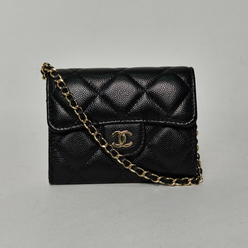 CHANEL CFWOC超Mini無後拉鏈10黑色荔枝牛皮30開淺金扣肩背包-0