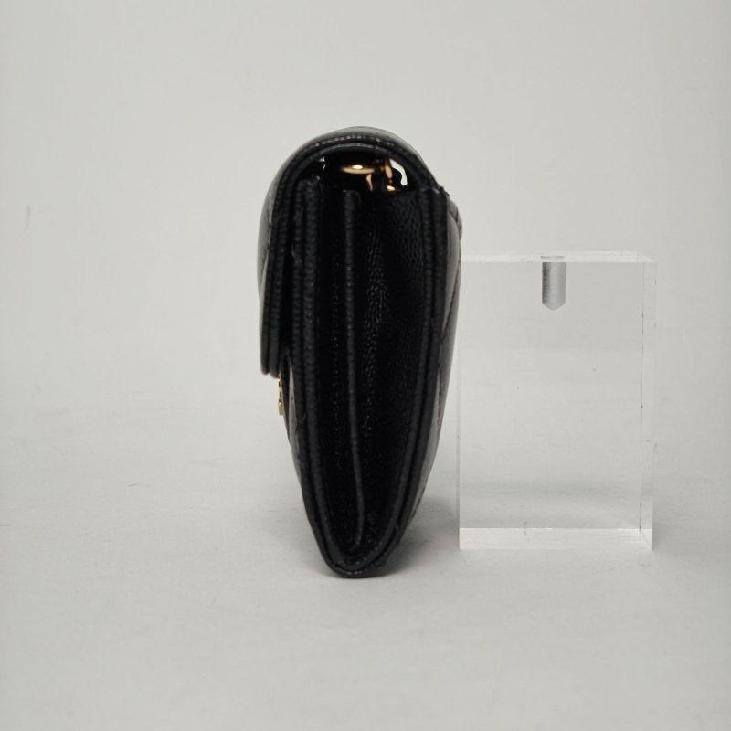 CHANEL CFWOC超Mini無後拉鏈10黑色荔枝牛皮30開淺金扣肩背包-3