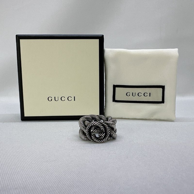 GUCCI Interlocking G純銀麻花捲戒指-0
