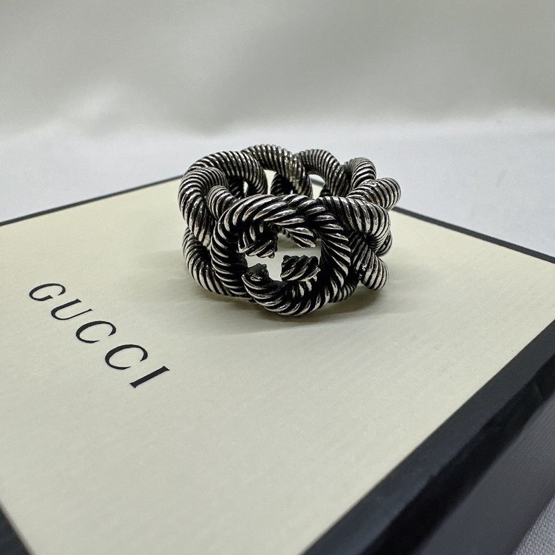 GUCCI Interlocking G純銀麻花捲戒指-2