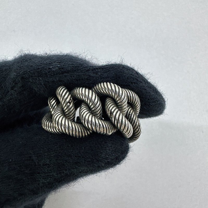 GUCCI Interlocking G純銀麻花捲戒指-5