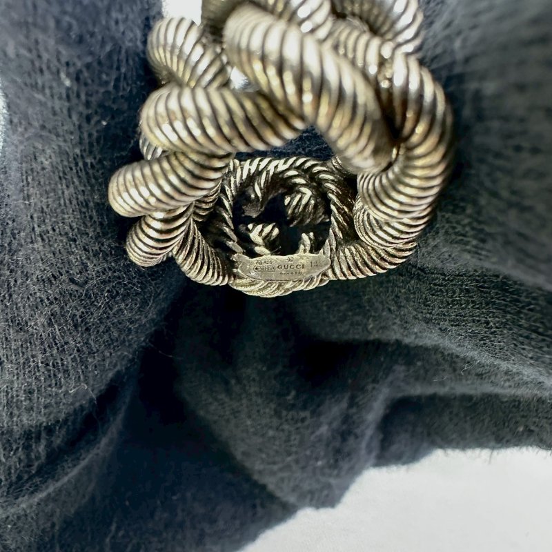 GUCCI Interlocking G純銀麻花捲戒指-4