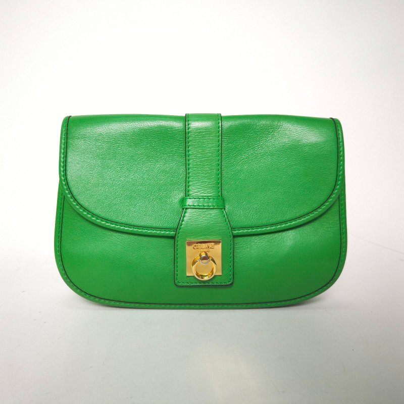 CELINE 綠色牛皮中古斜挎包肩背包-0