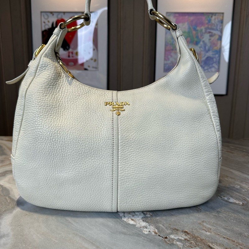 特價❤️Prada 白金全皮hobo肩背包-0