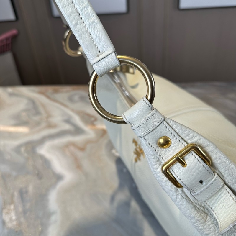 特價❤️Prada 白金全皮hobo肩背包-12