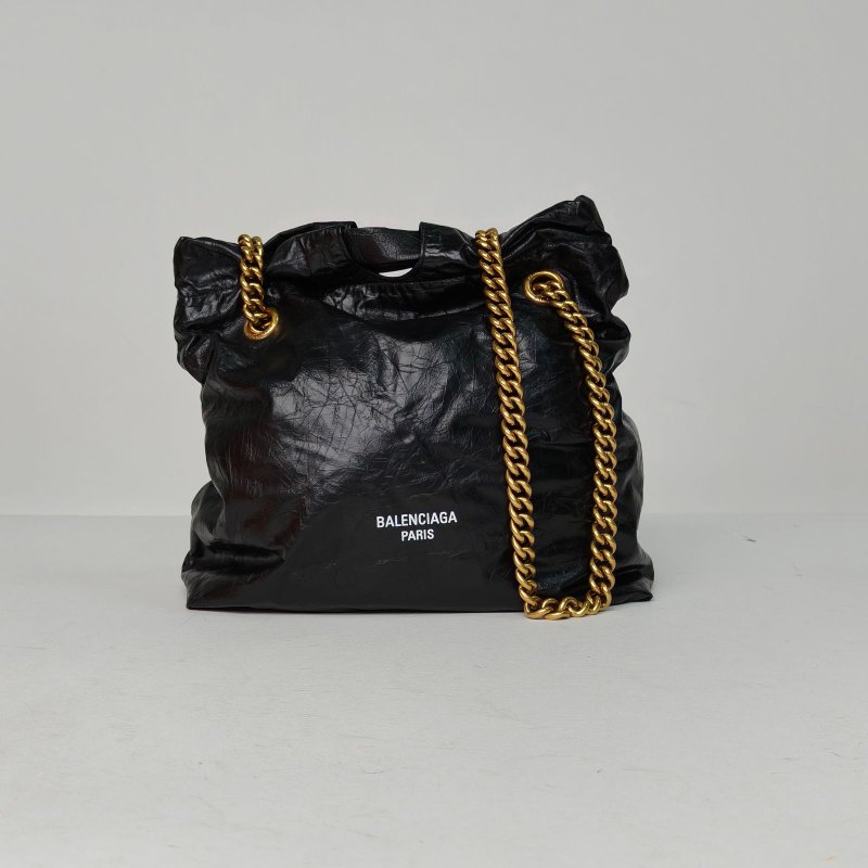 BALENCIAGA CRUSH小號黑色牛皮金扣肩背包-0